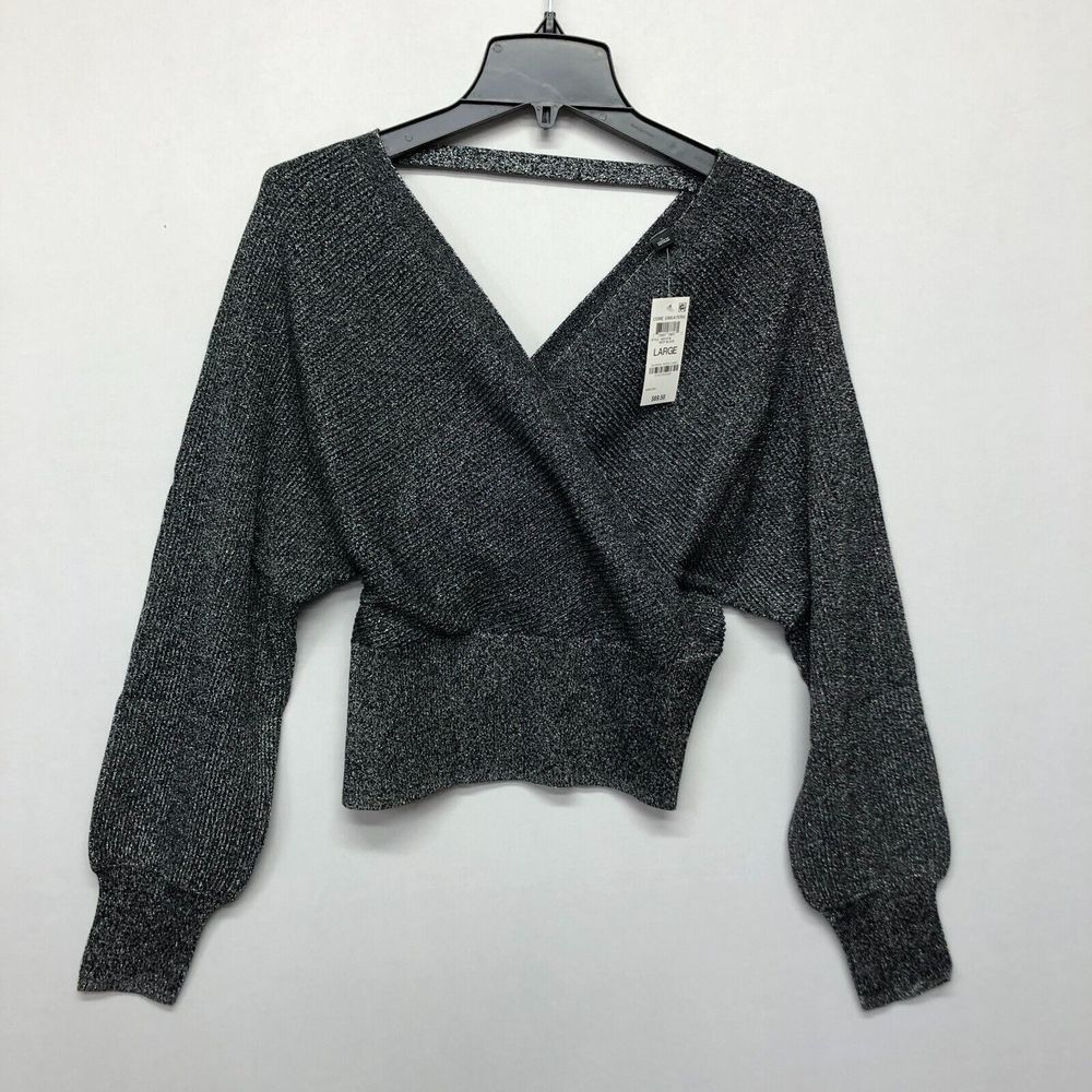 NWT INC International Concept Women Glitter Wrap Top Sweater Size Large M098 -8